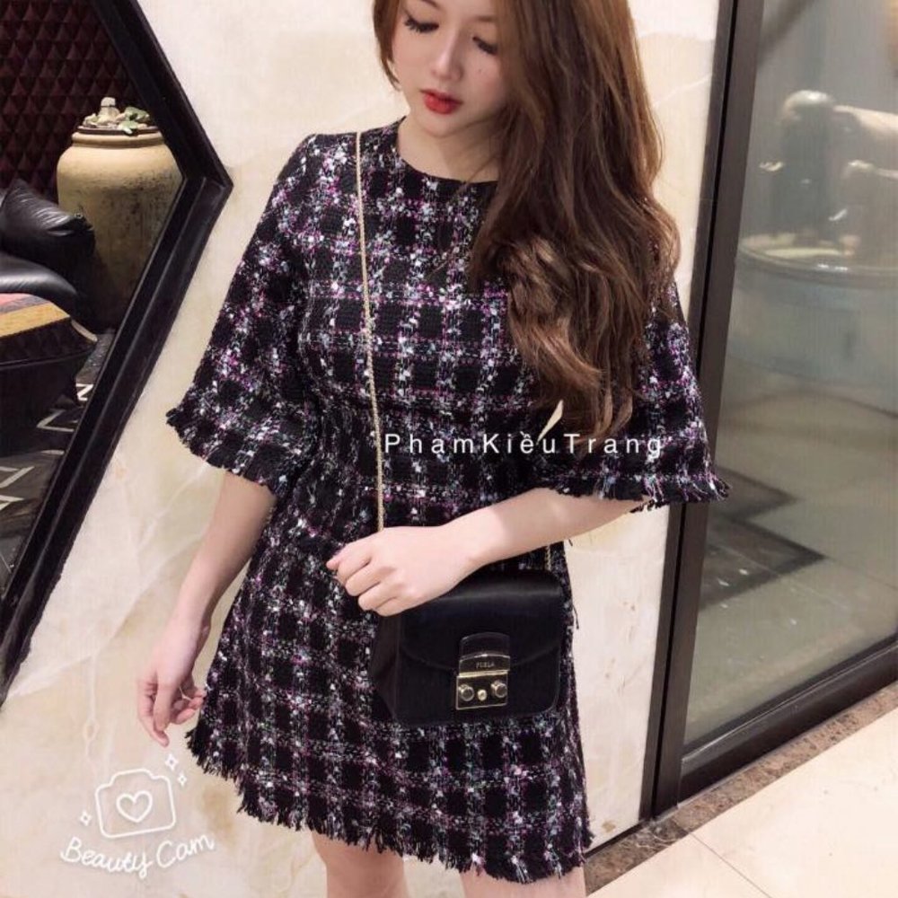 Tweed mini purple and black mini dress size Small